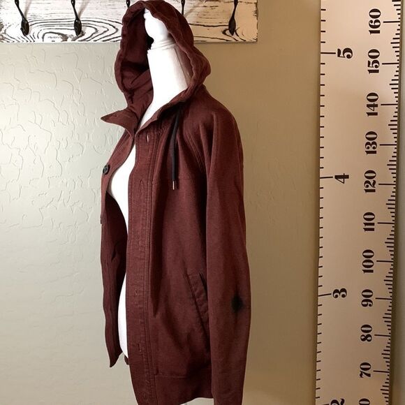 H&M button front hoodie type jacket. Two front pockets distressed at elbows - Picture 5 of 16